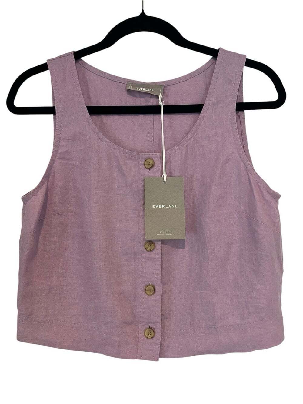 Everlane 100% Linen Coastal Grandma Minimalist Eco Chic Button-Front Crop Tank-4